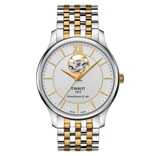 Tissot Tradition Powermatic 80 Open Heart 40 Stainless Steel - Yellow Gold / Silver / Bracelet
